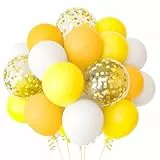 Ovanda Luftballons Gelb, 60Stück 12 Zoll Gelbe Weiß und goldene Konfetti Luftballons, Luftballons Geburtstag Hochzeit, Bienen Deko, für die Sonnenblumen Danksagung Honigbienen Mottoparty Babyparty