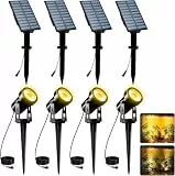 T-SUNUS Solarstrahler für Außen, Solarlampen für Außen Warmweiß IP65 Wasserdicht Auto ON/OFF, Gartenstrahler Solar 2 Helligkeitsmodi für Garten Auffahrt Weg Hof 4 Stück