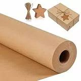 Kraftpapier Rolle Set 25m x 43cm – 80g/m² Packpapier Braun mit 10m Juteschnur & 25 Stern Geschenkanhänger, Geschenkpapier Rolle für Basteln, DIY & Geschenkverpackung