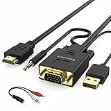 FOINNEX VGA zu HDMI Kabel, 1080P VGA Quelle zu HDMI TV Kabel, 1,8 m unidirektional männlich zu männlich VGA HDMI für Laptop zu Projektor