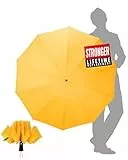 Chakipee Kompakter Reise Regenschirm Groß Sturmfest – Umgekehrter Faltschirm für Herren und Damen, Automatik Taschenschirm für Regen, 10 Rippen Schirm Gelb 210T-Gewebe 105 cm Spannweite