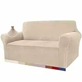 Granbest High Stretch Sofabezug Moderne Sofaüberwurf Jacquard Elastische Sofahusse für Wohnzimmer Protector für Hunde Haustiere (2 Sitzer, Beige)