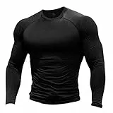 Muscle Alive Herren Fitness Langarmshirts Fest Kompression Grundschicht Bodybuilding Tops Polyester und Spandex 9309 Schwarz L