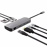 Trust Vylor 8-in-1 USB C Hub Multiport Adapter mit HDMI 4k60Hz, Gigabit Ethernet, MicroSD/SD Kartenleser, USB-C USB-A, Ladeanschluss 100W, Kompakt Docking Station PC Laptop Dell HP Asus MacBook
