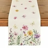 Artoid Mode Blumen Schmetterling Frühling Tischläufer, Saisonnal Sommer Küche Tisch Dekoration Drinnen Urlaub Party Dekor 40x100 cm