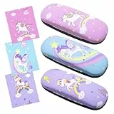 ANLIOTO 3 Stück Brillenetui Kinder mit Putztücher, Süß Hartschalen Brillenetui für Mädche, Kinder