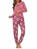 Jahetuul Schlafanzug Damen Langarm Pyjama Baumwolle lang Nachtwäsche Pyjamas Set Baumwolle Lounge Schlafanzüge Pyjamahose mit Bündchen