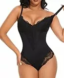 YARRCO Shapewear Damen Formende Bodysuits Body Shaper Figurformende Unterwäsche Bauchweg Miederbody Spitze Formbody Strings (Schwarz, L)