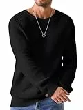 Elegancity Herren Rundrals Pullover Schwarz Einfarbig Strickpullover Loose Fit Grobstrick Pulli Warm Sweater Langarmshirt M