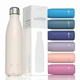 WATERSY Trinkflasche 500 ml Edelstahl, Thermosflasche Sport Kinder, BPA-Frei Wasserflasche Edelstahl Metall Auslaufsicher Isolierflasche Fahrrad Trinkflasche Weiß Stainless Steel Water Bottle