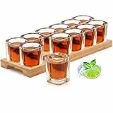 SuproBarware Schnapsglas-Set, 60 ml, Cocktail-Halter und Schnapsglas, Getränke, Servierbrett-Organizer, 12 Löcher mit klarem Kristallglas, 12 Stück für Liköraufnahmen, Whisky, Brandy
