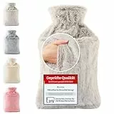 Blumtal Premium Wärmflasche mit Bezug & Tasche aus weichem Kunstfell - Wärmeflasche aus Naturkautschuk - flauschige Wärmflasche mit Tasche für Hände - Hot Water Bag - Bettflasche Braun