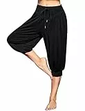Terecey Locker Yogahose Damen Capri 3/4 Pumphose Kurz Haremshose Sommer Freizeithose Modal Sporthose Caprihose mit Taschen und Gummizug für Jogging Yoga Schwarz XXL