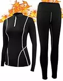 SIMIYA Thermounterwäsche Damen, Skiunterwäsche Funktionsunterwäsche Set Extra Warm und Atmungsaktiv Thermo Unterwäsche Damen mit Reißverschluss für Winter(Schwarz Grau,XS)