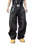 Zewool Herren Hip Hop Baggy Jeans Weite Beinform Skater Lässige Lockere Denim-Hosen Y2K Skateboard Streetwear Gerade Entspannte Passform Y2K Bewegungsfreiheit Skateboard,A10 Schwarz,M