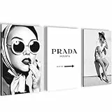 Novart Wandbilder Fashion Coco - KOMPLETT AUFHÄNGFERTIG - Wohnzimmer Mädchen Teenager Wanddeko - 3 Bilder Set Schwarz Weiss - N008030a