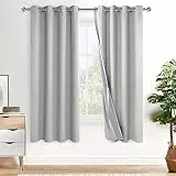 XWZO 100% Blickdicht Vorhänge, Doppellagige Dicker Verdunklungsvorhänge mit Ösen, Schallschutz Thermovorhänge 2er Set Schlafzimmer Gardinen, Blackout Curtain, 175x140 cm(HöhexBreite), Silber Grau