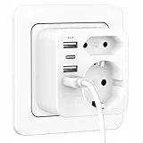 Doppelstecker für USB Steckdose, Mehrfachsteckdose mit 3 USBA Ladegerät, 1 Typ-C Port, Steckdosenadapter 2Fach Stecker, Mehrfachstecker für Steckdose, Steckdosenleiste mit USB C, Wand Ladegerät