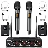 TONOR UHF Mikrofon Kabellos Set mit Handmikrofon/Bodypack Transmitter/Headset Funkmikrofon/Lavalier Wireless Microphone, 4x5 Frequenzen 60m Reichweite für Gesang Karaoke PA System Lautsprecher TW362
