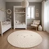 the carpet Elisa Kids Teppich für Kinderzimmer, Kinderteppich, Spielteppich, Pflegeleicht, strapazierfähige, Creme, 160 cm Rund
