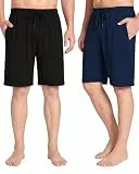 Chalier Cozy Pyjamahose Herren Kurz Schlafanzughose Weich Verstellbare Taille Modal Geschenk für Männer, Sommer Schlafshorts mit Beidseitige Taschen Geschenk zum Vatertag（2er-Pack）,Marine + Schwarz2