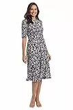 London Times Damen Bedruckt Matt Jersey A-Linie Midi Kleid, Schwarz/Sugar Swizzle, 34