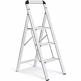 KINGRACK Leiter Aluminium, Trittleiter 3 stufen klappbar, leiter 3 stufen mit Handlauf Belastbar bis 150 kg, rutschfeste Haushaltsleiter mit Klappsicherung, Aluleiter für Zuhause, Büro, Garten, Silber