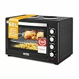 TZS First Austria - Minibackofen mit Kochplatten 60L 3200 W - Mini Backofen Pizzaofen mit Herdplatten bis 230°C & 6 Heizmodi - Miniofen Kombigerät mit 4 Einschubhöhen & hochwertigem Zubehör