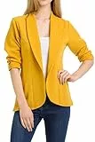 Minefree Damen-Blazer / Blazer mit 3/4-Ärmeln und gerafften Ärmeln (Größen S-3XL) - Gelb - XX-Large (Mehr)