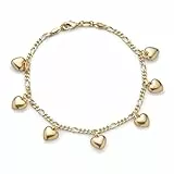 Bling Jewelry Mehrfachherz-Anhänger Fußkettchen Figarokette Fußkettchen Für Frauen Teenager Freundin 18 Karat Vergoldetes Messing Verstellbar 9 Bis 9,5 Zoll Mit Verlängerungsfunktion