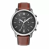Fossil Neutra uhr für Herren, Chronographenwerk mit Edelstahl- oder Lederarmband, Braun und Dunkelgrau, 44MM