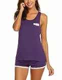 Maxmoda Damen Pyjama-Set Sweetness Spitze Racerback Tank Top Shorts Nachtwäsche mit Tasche - Violett - Medium