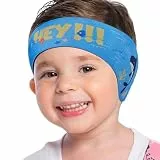 MoKo Schwimmen Stirnband, Neopren Schwimmband Ohrenband Wasserdichtes Kopfband Haarband mit Hohe Elastizität und Klettverschluss Ohrenschutz Band für Kinder Alter 3-9, M Größe - Hellblau & Hai