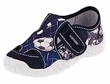 Viggami Jungen Hauschuhe mit Leder-Innensohle „Gesunder Fuß“-Zertifikat Atmungsaktive Sohle Adas (Dunkelblau/Bälle, 32 EU)