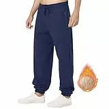 ineepor Jogginghose Herren Baumwolle Thermo Dicke Breite Jogginghosen Baggy Warme Sherpa Gefütterte Weit Gym Sporthosen Winter Track Pants mit reißverschluss Taschen