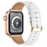 QAZNZ Lederarmband Kompatibel mit Apple Watch Armband 40mm 41mm 38mm, Kompatibel mit iWatch Series 8 7 6 5 4 3 2 1 & iWatch SE,Ultra (38mm 40mm 41mm, Weiß/Roségold)