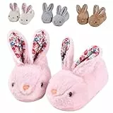 JACKSHIBO Kleinkind-Hausschuhe für Jungen und Mädchen, Dinosaurier-Hausschuhe, niedlicher Hasen-Slipper für Zuhause, Innenbereich, Winter, Schlafzimmer, rutschfest, weich, Kaninchen, warme Schuhe