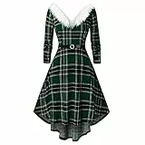 KOG Vintage Weihnachtskleid für Damen Langarm Weihnachtskleid Damen Elegant Weihnachts Kleidung Festkleider für Damen Partykleid Damen Weihnachtskleidung Meine Bestellungen Anzeigen Grün S