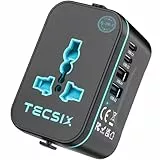 TECSIX Weltweiter Universal-Reiseadapter, europäischer Steckeradapter mit 2 USB-C-Ports, 2 USB-A-Ausgängen und Mehreren Wechselstrom, internationaler Netzadapter für EU USA,
