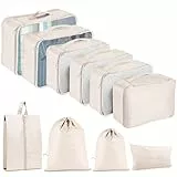 Koffer Organizer Set, 10 Stück Packing Cubes for Suitcase Travel Accessories Kofferorganizer Set Kleidertaschen Packwürfel Kosmetik Travel Organizer Packtaschen für Koffer (Beige)