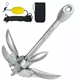 PEILU Faltbare Anker für Boote Bootsanker Set mit 10m Ankerleine, Karabiner, Ankerboje & Tragtasche Verzinkt Anker Gusseisen Klappanker für Boot SUP-Paddel Schlauchboot Kajak (1500g)