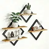 JUJOYBD Wandregal 3er-Set, Rautenförmige Hängeregale, Schweberegal Modern, Schwarz und Holz, 29 cm 35 cm 41 cm, für Wohnzimmer Schlafzimmer Küche Büro