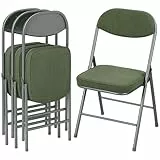 HOMCOM 4er-Set Klappstühle tragbare Esszimmerstühle für den Innenbereich mit gepolsterten Sitzen und Rückenlehnen aus Cord und Stahlrahmen, belastbar bis 120 kg, grün
