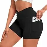 Vertvie V Cross Gym Shorts Damen Workout Shorts V Waist Hohe Taille Kurz Sporthose Butt Lift Stretch Yoga Leggings mit Seitentaschen Push Up Radlerhose Sommer (Schwarz, M)