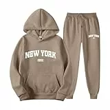 Generisch Jogginganzug Set Sweatshirt und Jogginghose Warmes Trainingsanzug Langarm Sportanzug Sport Outfit Zweiteiler Elegant Jogger Bequem Baggy