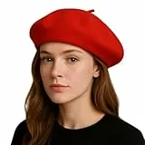 MUNSKT Mütze aus Wolle für Erwachsene, Unisex, weich, warm, Vintage, französischer Stil (1, Rot)