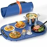INNOWARMER Warmhalteplatte Elektrisch,Speisenwärmer Ganzflächige Erwärmung,Faltbare Silikon Warmhalteplatte 5 Einstellbarer Temperatur & Timer,Buffetwärmer Elektrisch für Buffet Familie (Rund-Blau)