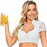 Dirndl Bluse Damen Herzförmiger Ausschnitt Dirndlbluse Spitze Kurzarm Gefütterte Vorderseite Dirndlblusen Geknöpft Weiß Trachtenblusen für Oktoberfest