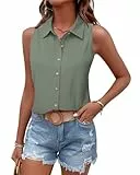 Tanmolo Damen Tank Top Sommer T Shirt Ärmellos Baumwolle Tanktops V-Ausschnitt Shirts Basic Oberteile Lässige Top Graugrün, S