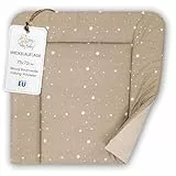 Wickelauflage Wickelunterlage aus Baumwolle 75x72 cm - Weich und waschbar Wickelunterlage für Babys Wickelmatte aus Stoff für Wickeltisch Wickelkommode Waschmaschine Oeko-Tex Beige mit Weiß Sternen